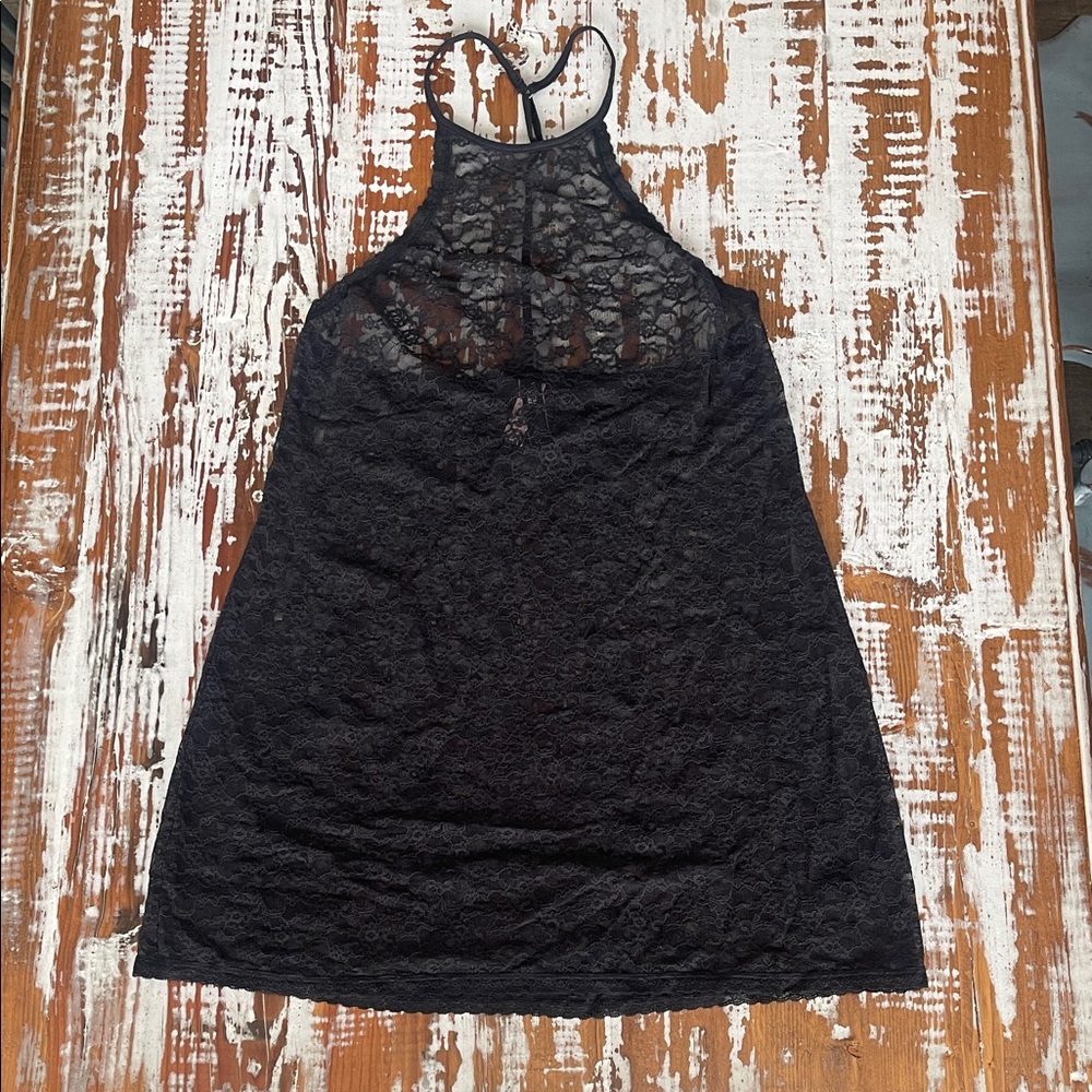 NWT Victoria’s Secret Size Large Black Lace Halter Slip Dress